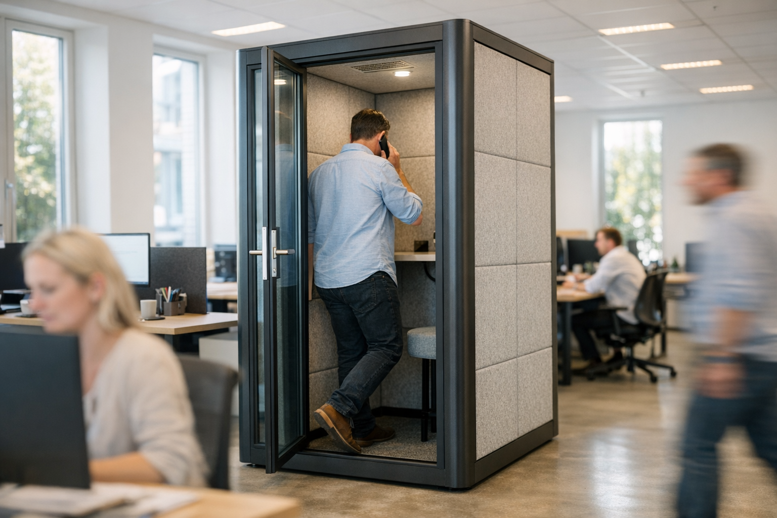 Geluidsdichte cabine in moderne kantoorruimte