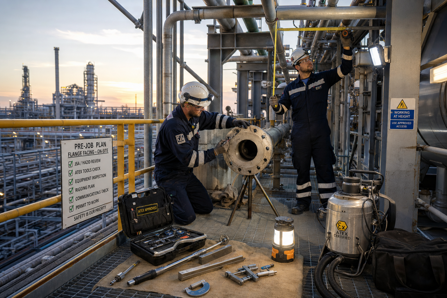 Flange facing preparation and safety measures