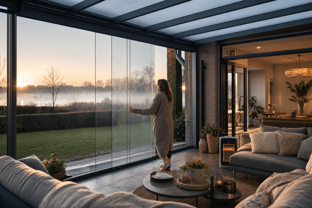 Hoe verbeter je met een glazen schuifwand het binnenklimaat onder je overkapping (ventilatie, condensvorming en tocht) zonder dat het benauwd&nbsp;wordt?